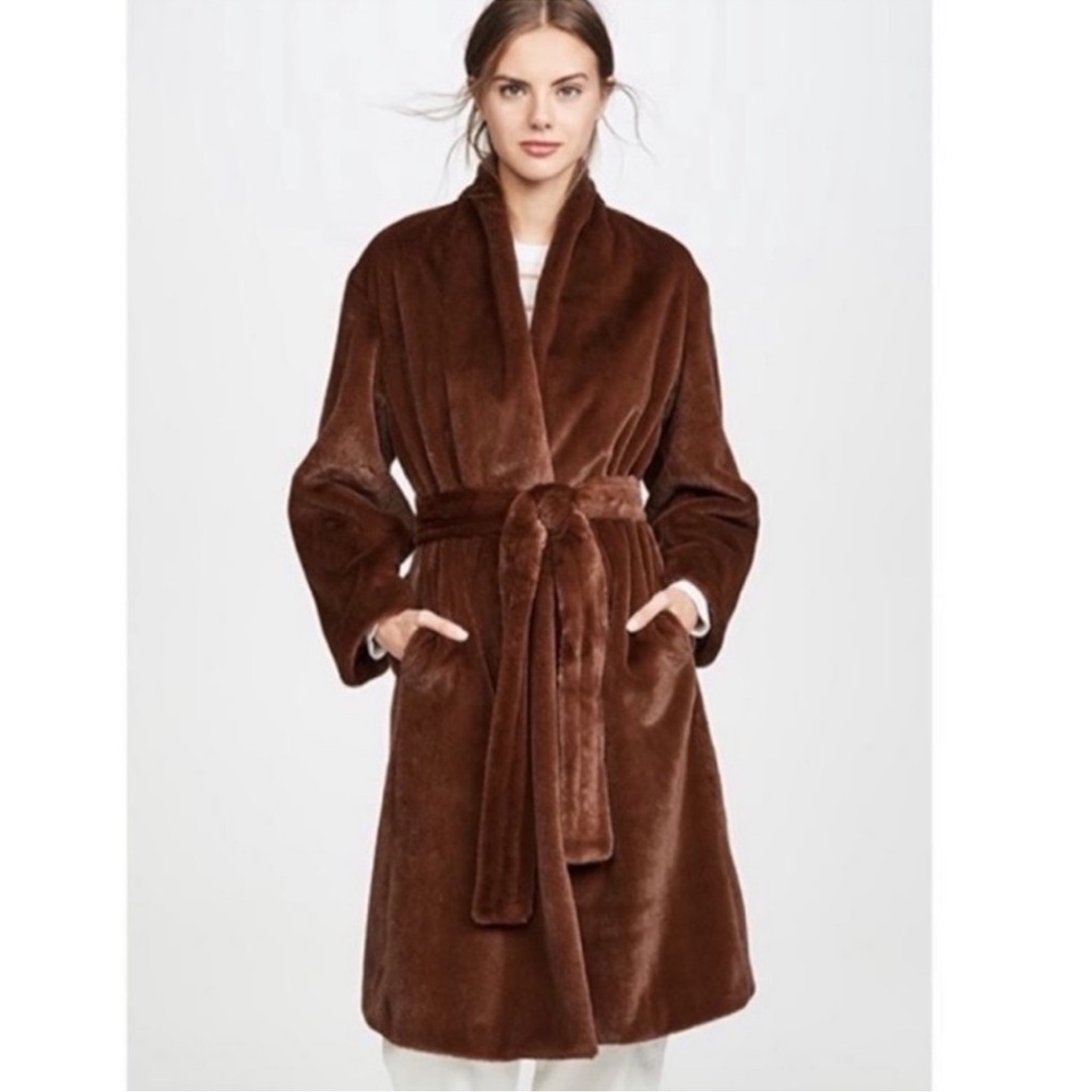 Vince Plush Long Coat in Mahogany.